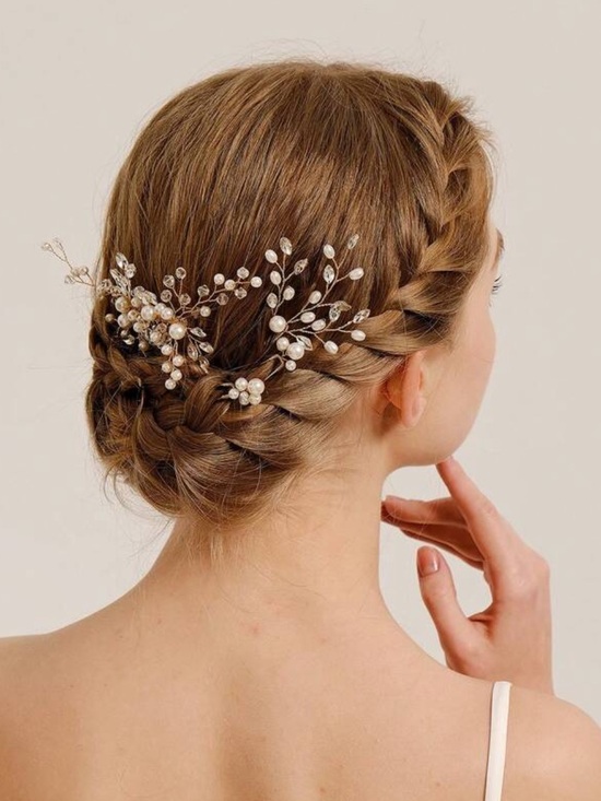 Pearl & Crystal Bridal Hair Vine - Gold main image 5